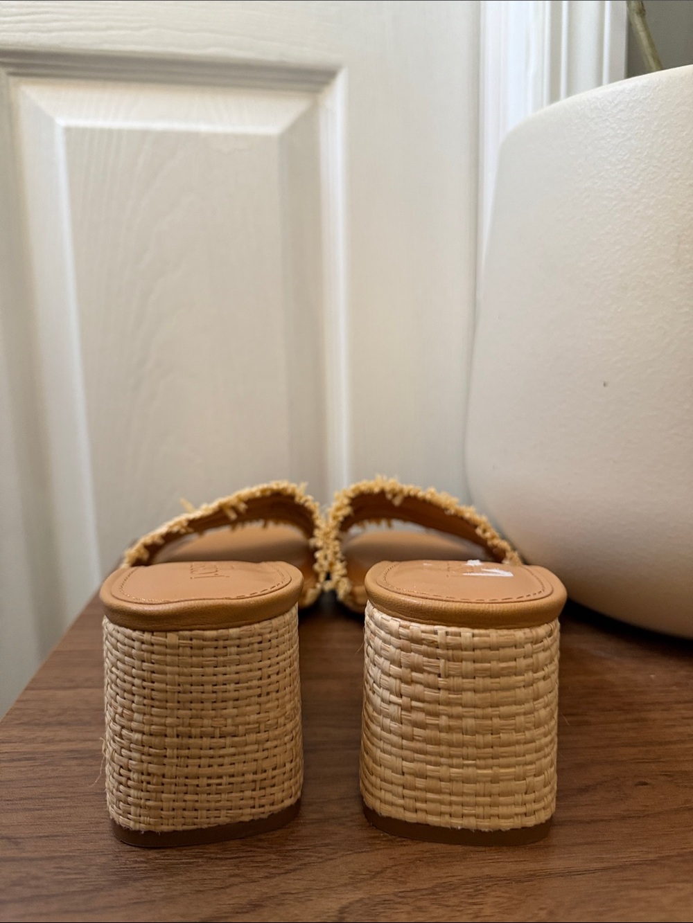 J.Crew Rainbow Raffia Woven Mule Sandals Block Heel Boho Size 7 - Picture 8 of 8